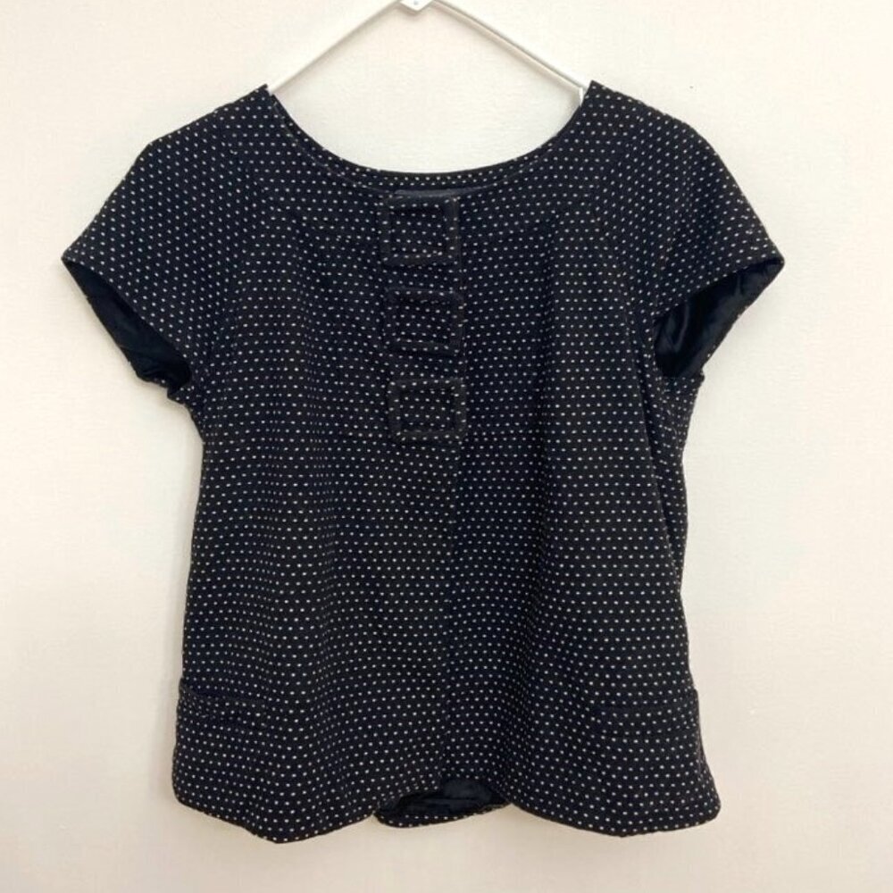 Banana Republic Polka Blouse Top Sz 8 Cotton Cap Sleeve Black & Ivory Crop Boxy